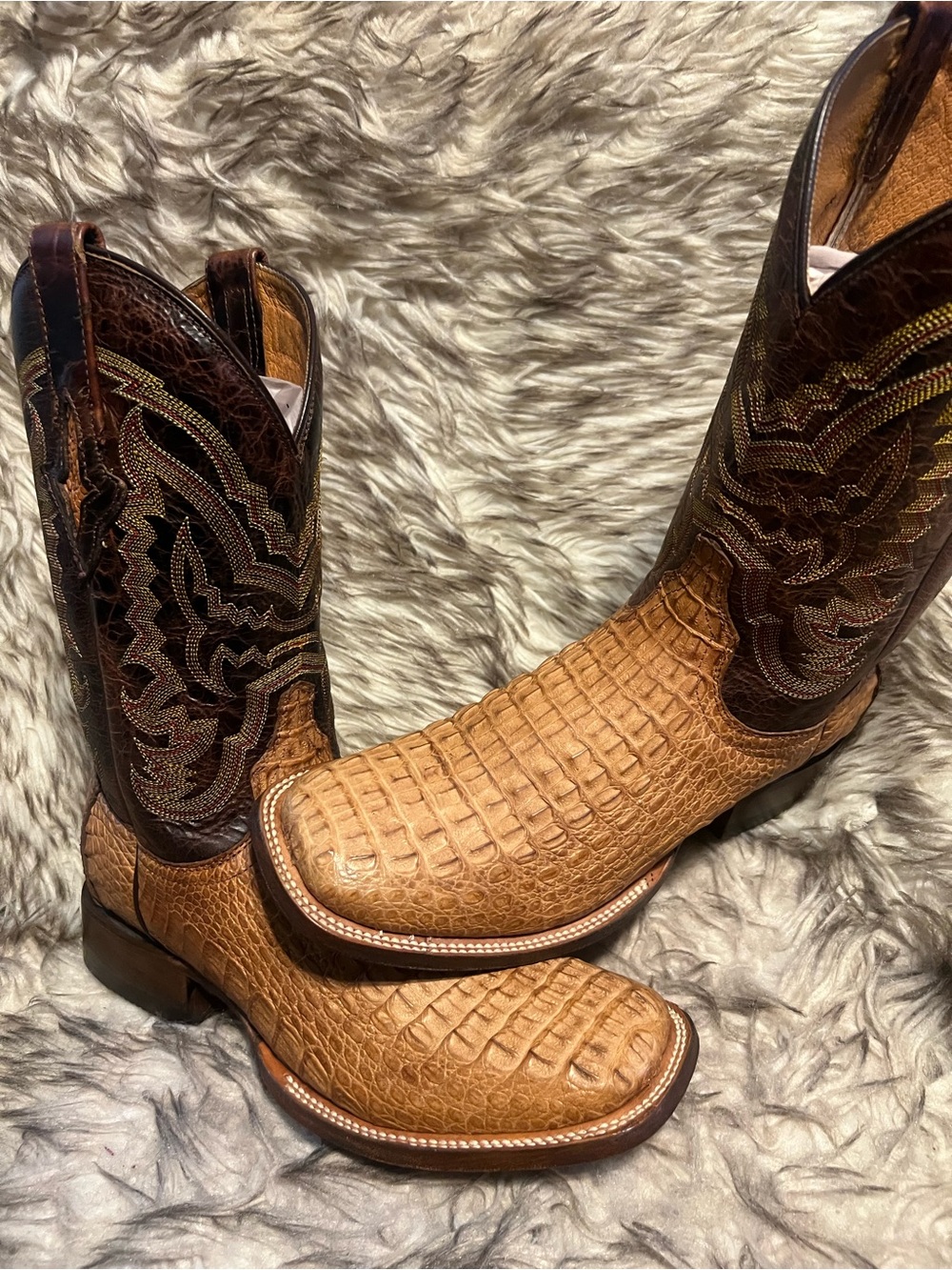 RESISTOL MEN CAIMAN & LEATHER Western Boots with Dark Brown Shaft Sz 7 D